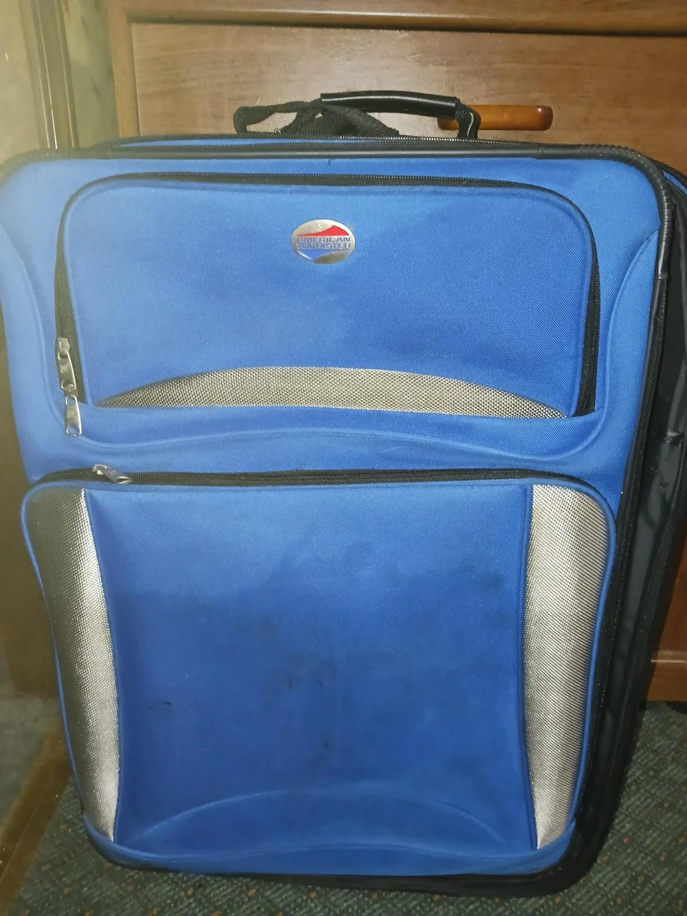American Tourister Blue Softside Carry-On with Silver Accents